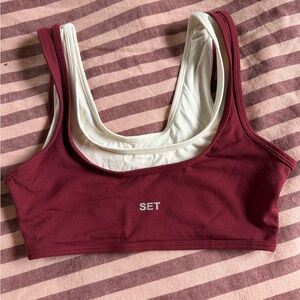 set active double layered breathe bra - rhubarb